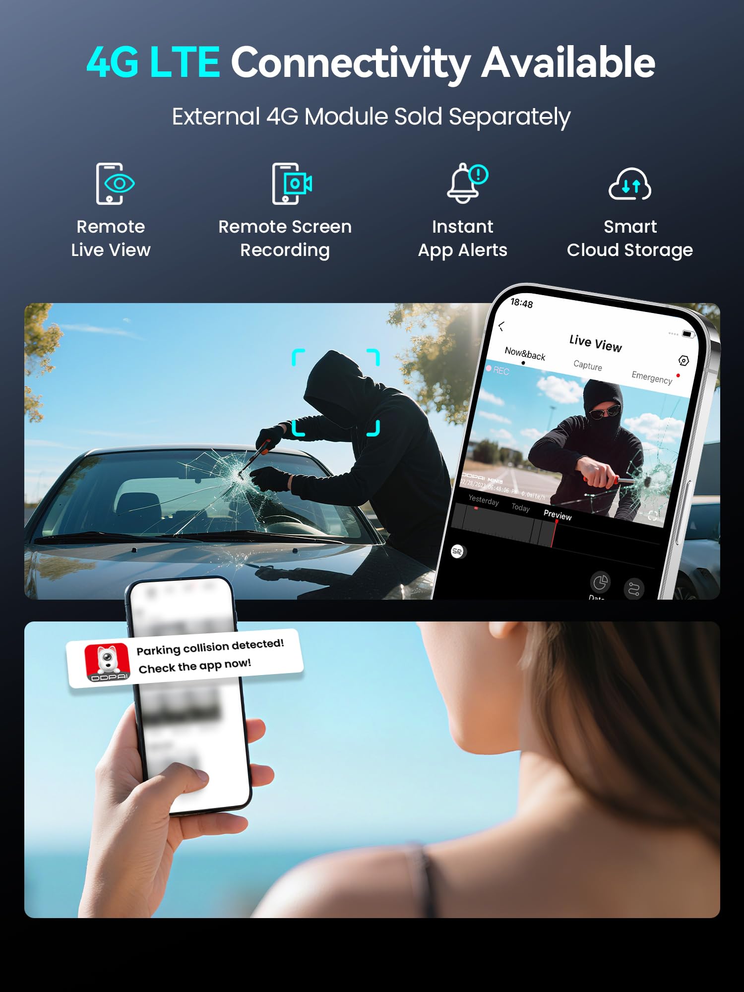 DDPAI Dashcam przednia tylna kamera samochodowa 4K + 1080P kamera samochodowa, darmowa karta 64 GB, wyświetlacz IPS 3-calowy, 5 GHz WiFi 6, GPS, G-Sensor, sterowanie aplikacją, noktowizor AI-ISP