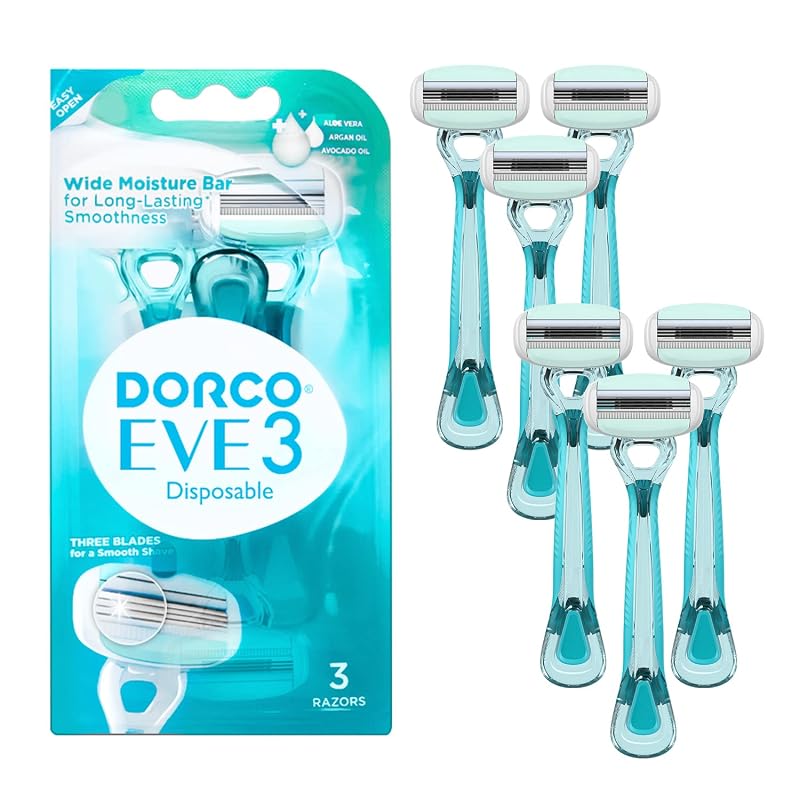 Aparelho de Barbear Descartável Feminino DORCO eve EVE 3 com 3 Lâminas, Pacote com 2 de 6 unidades