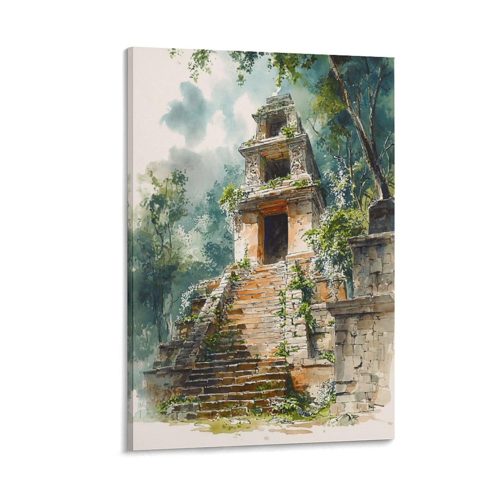 LCYNNH Tikal Maya Jaguar Watercolor Guatemala 24x36inch(60x90cm) Vintage Travel Poster Watercolor Canvas Art