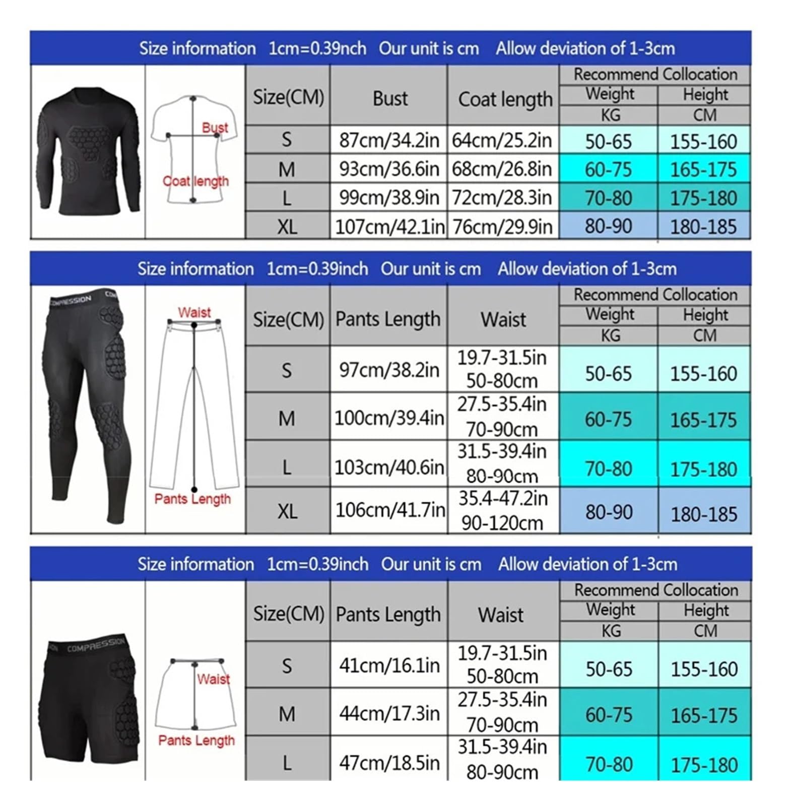 Camiseta de fútbol Acolchada Pantalones de Entrenamiento Portero Rugby for Hombre, con Rodilleras, Chaqueta y protección for físico