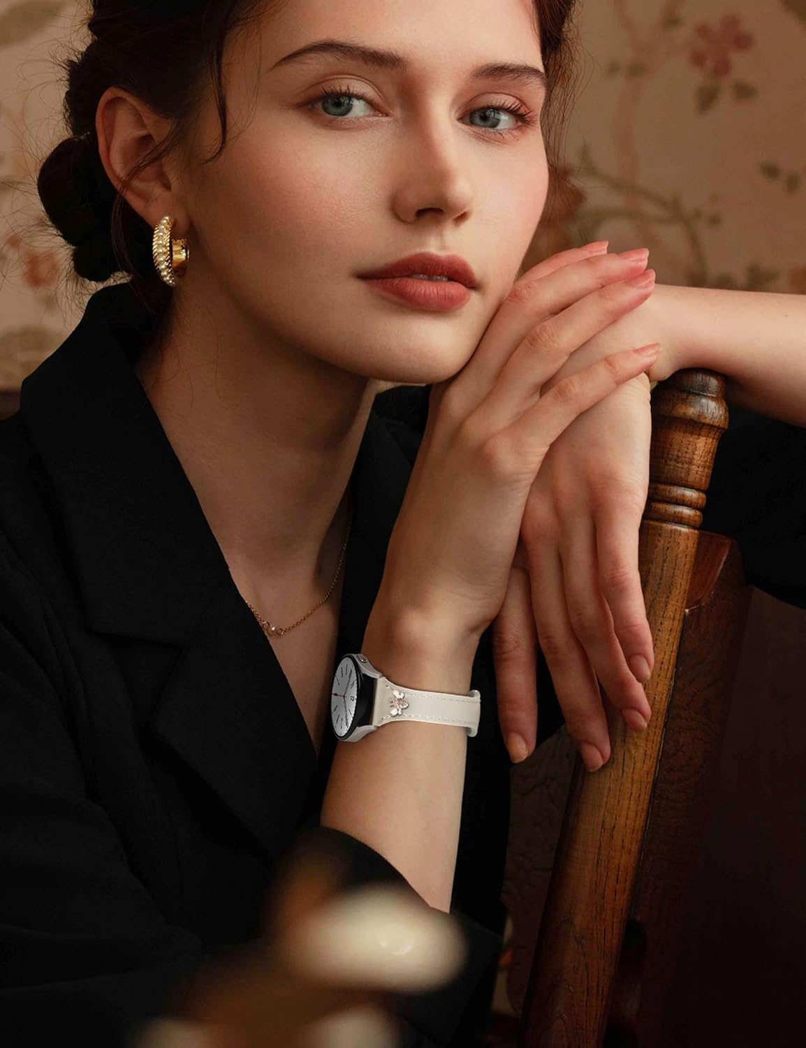 Slim Leather Band with Charms Compatible with Samsung Galaxy Watch 7/6/5/4/FE/Active2 40mm 44mm/6 Classic 43mm 47mm/5 Pro 45mm/4 Classic 46mm 42mm,Top Genuine Dressy Leather Strap 20mm Women - Image 2