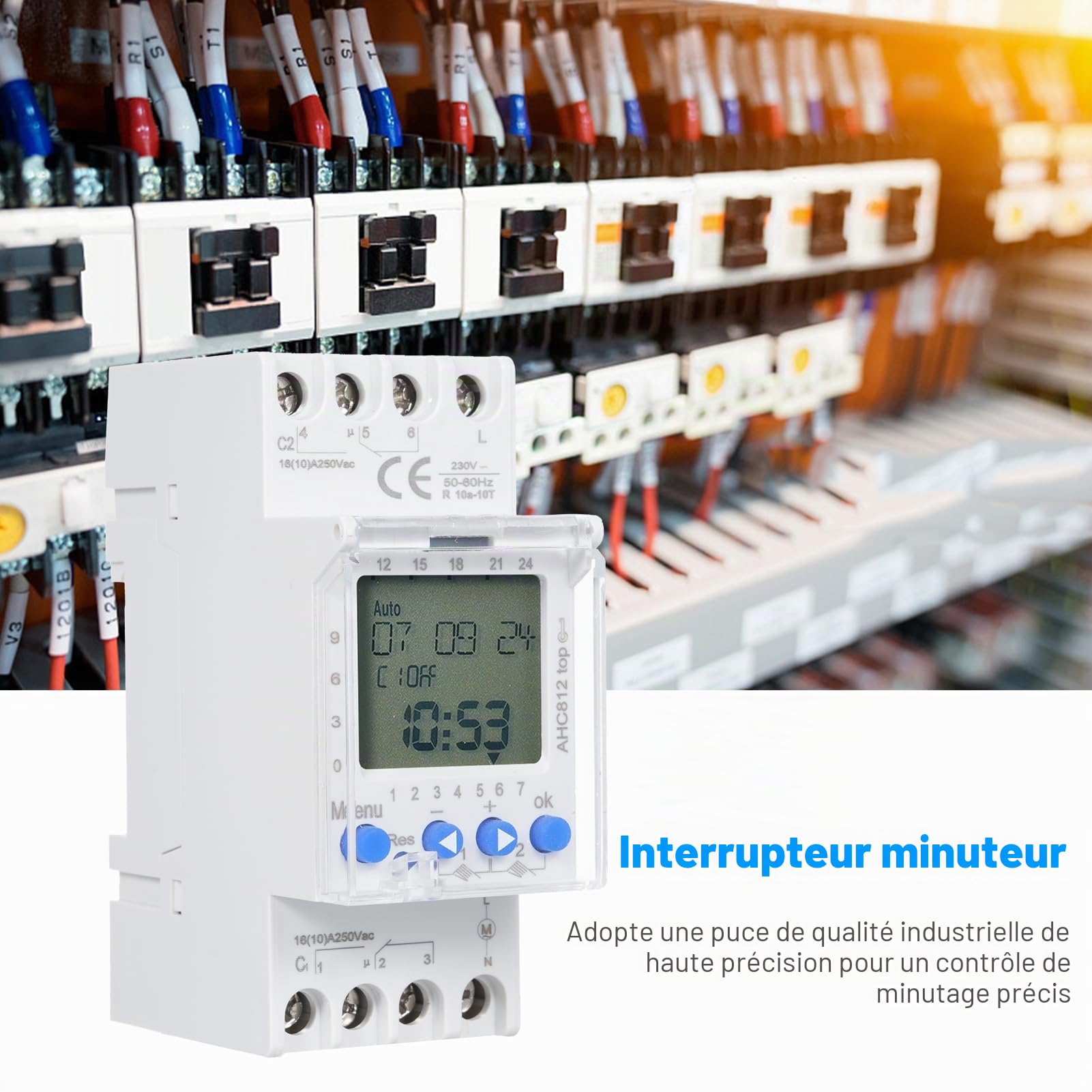 Minuteur programmable 2 canaux AHC812 230 V 16 A Programme hebdomadaire Minuterie numérique Montage sur rail DIN