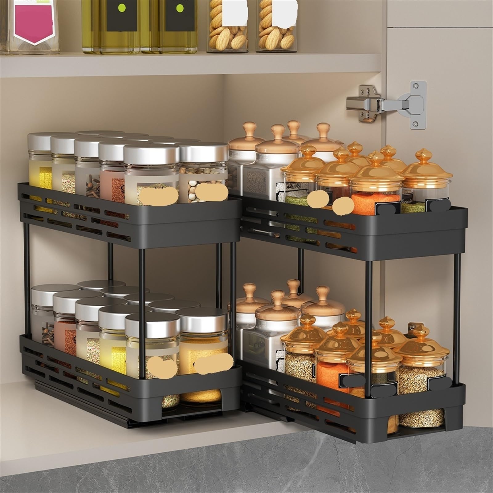 Organizador de especias de doble capa, estante de almacenamiento de plástico duradero para condimentos de cocina, tarros y botellas, solución ideal para especias y condimentos