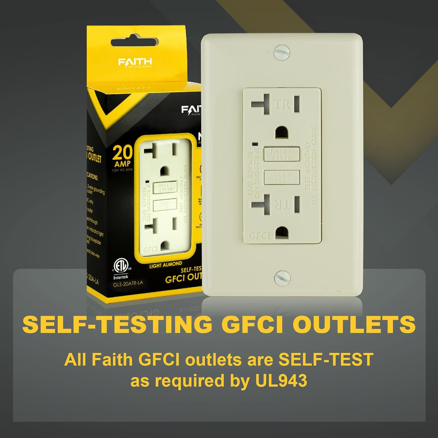 Faith 20A GFCI Outlet, Tamper-Resistant GFI Duplex Receptacles with LED Indicator, Self-Test Ground Fault Circuit Interrupter with Wall Plate, ETL Listed, Light Almond - - 