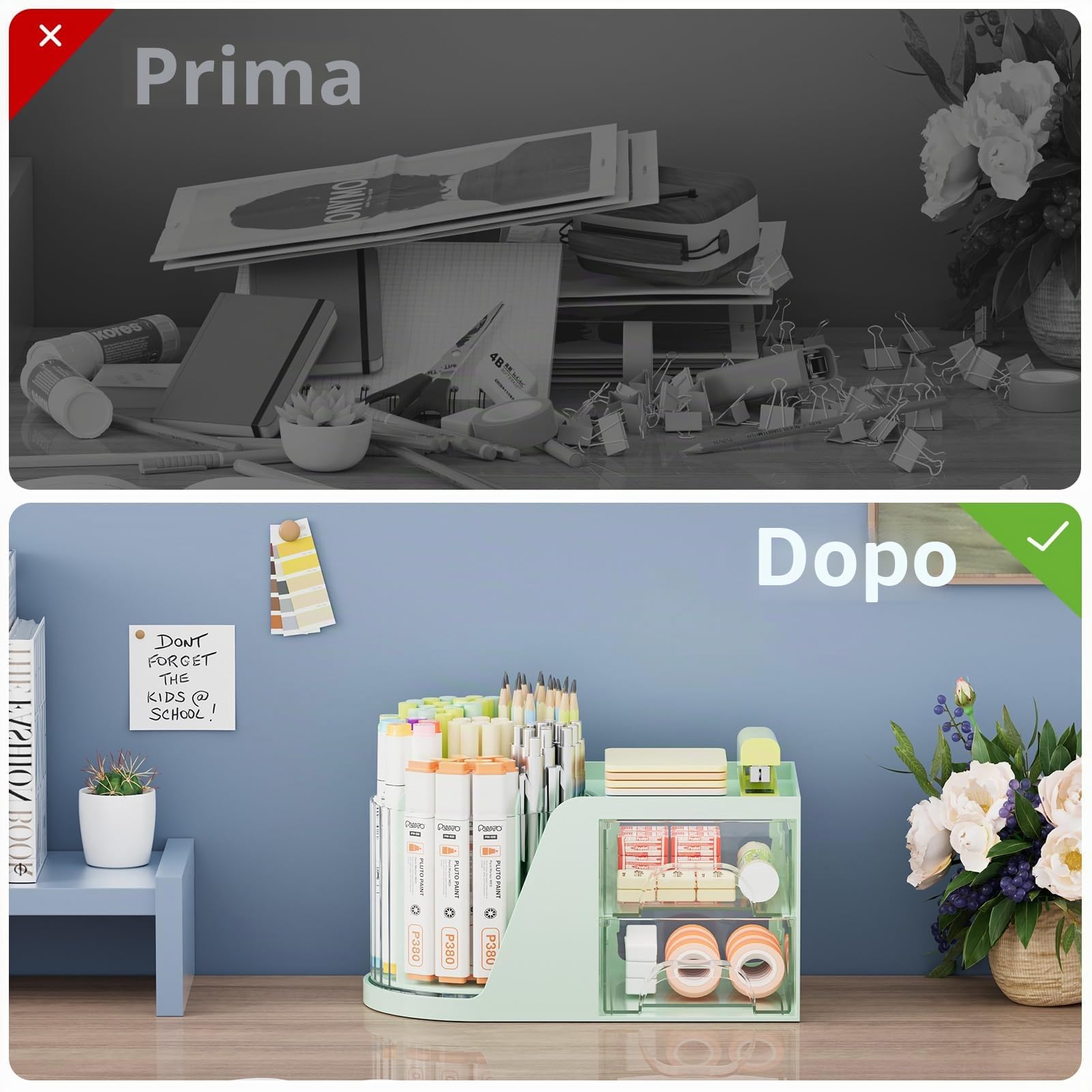 Marbrasse Organizer da Scrivania,360 Gradi Porta Penne Girevole per Organizzatore da Scrivania con Cassetti,Matite,Scatola Porta Oggetti per Forniture Ufficio Casa Scuola(Verde)