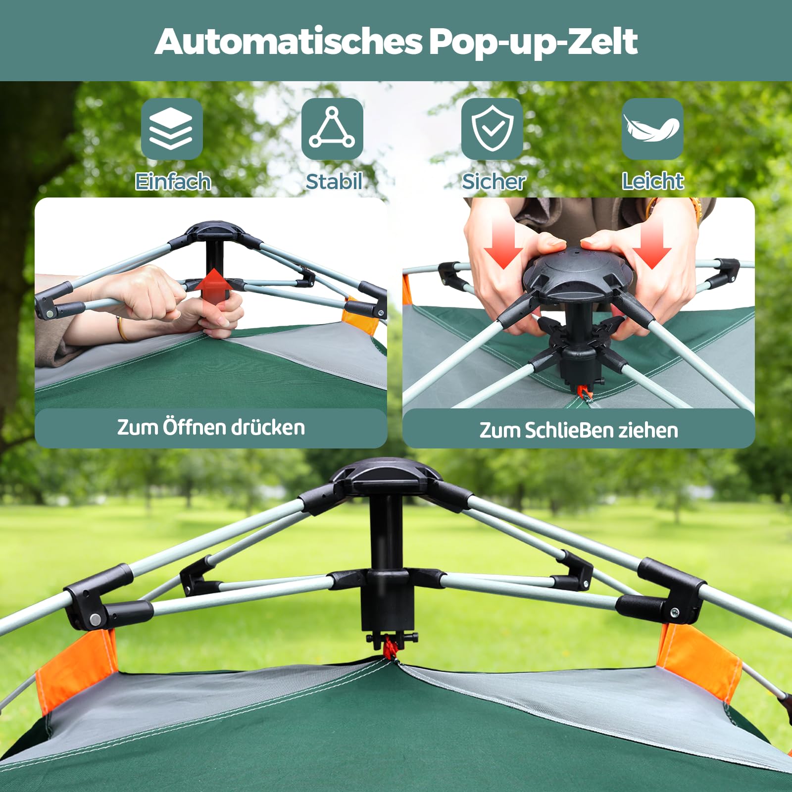 Pop Up Zelt Automatisches Wurfzelt, Camping Zelt 3-4 Personen, 3000mm Wasserdicht&Winddicht mit Vorzelt Fenster, Doppelschicht Kuppelzelt 4 Jahreszeiten, Camping, Wandern, Trekking, Gartenl