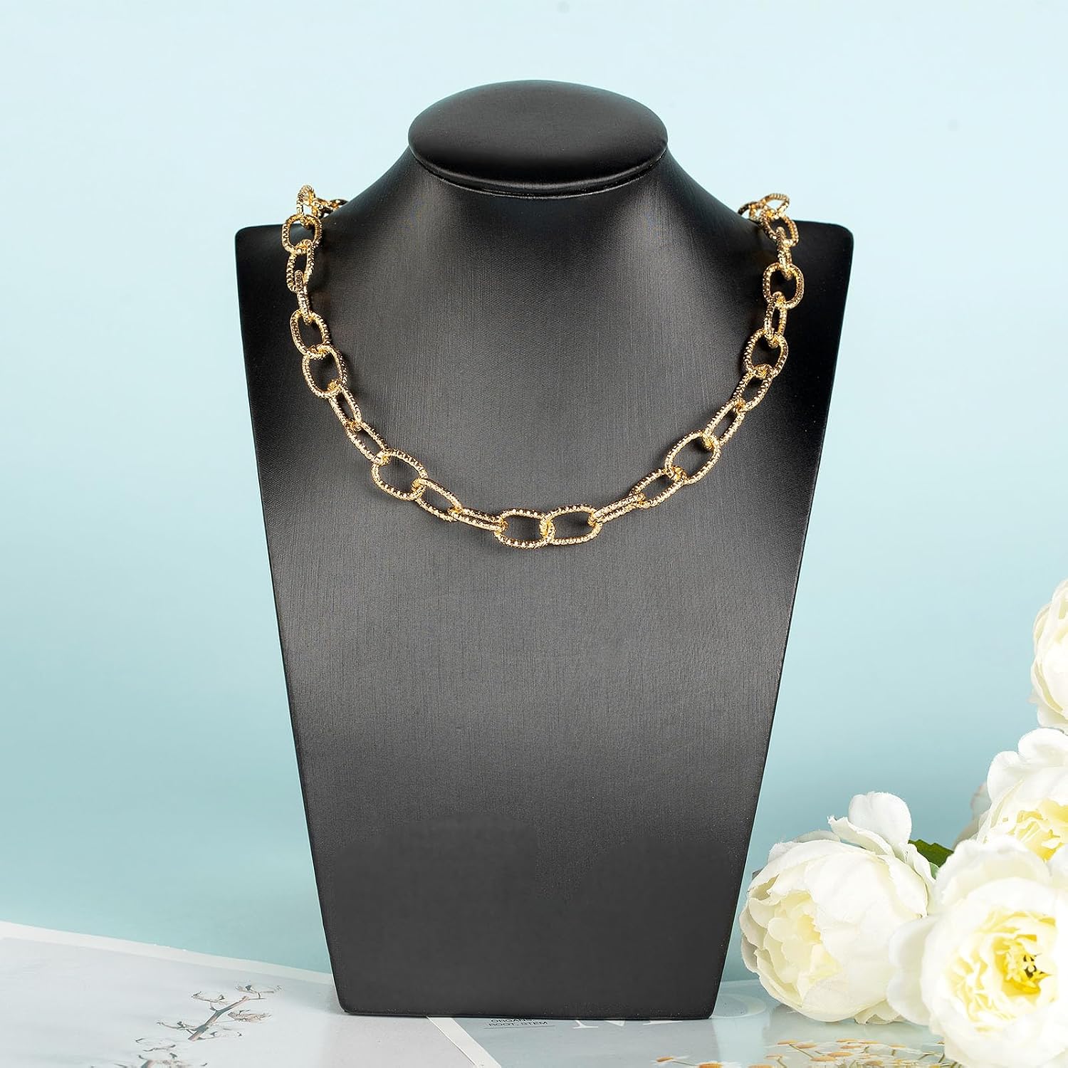 YOUBEIYEE 16.4 Feet Gold Plated Chain for Jewelry Making Embossed Oval Link Chain Lightweight Aluminum Necklace Bracelet Chain for Men and Women DIY Craft Chain Roll