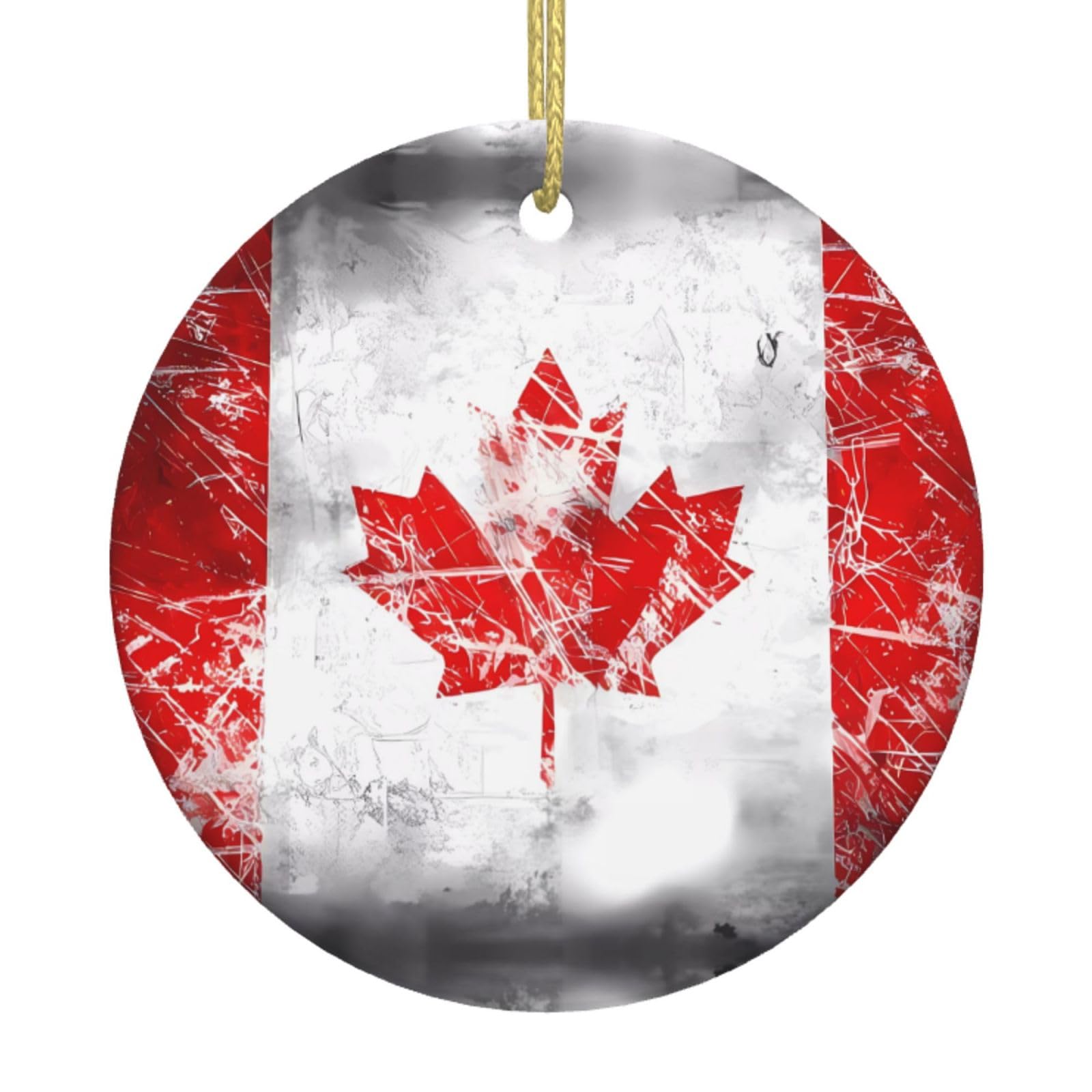 Retro Canada Flag Printed Christmas Tree Ceramic Ornaments Holiday Decoration Christmas Unique Pendant for Christmas Party
