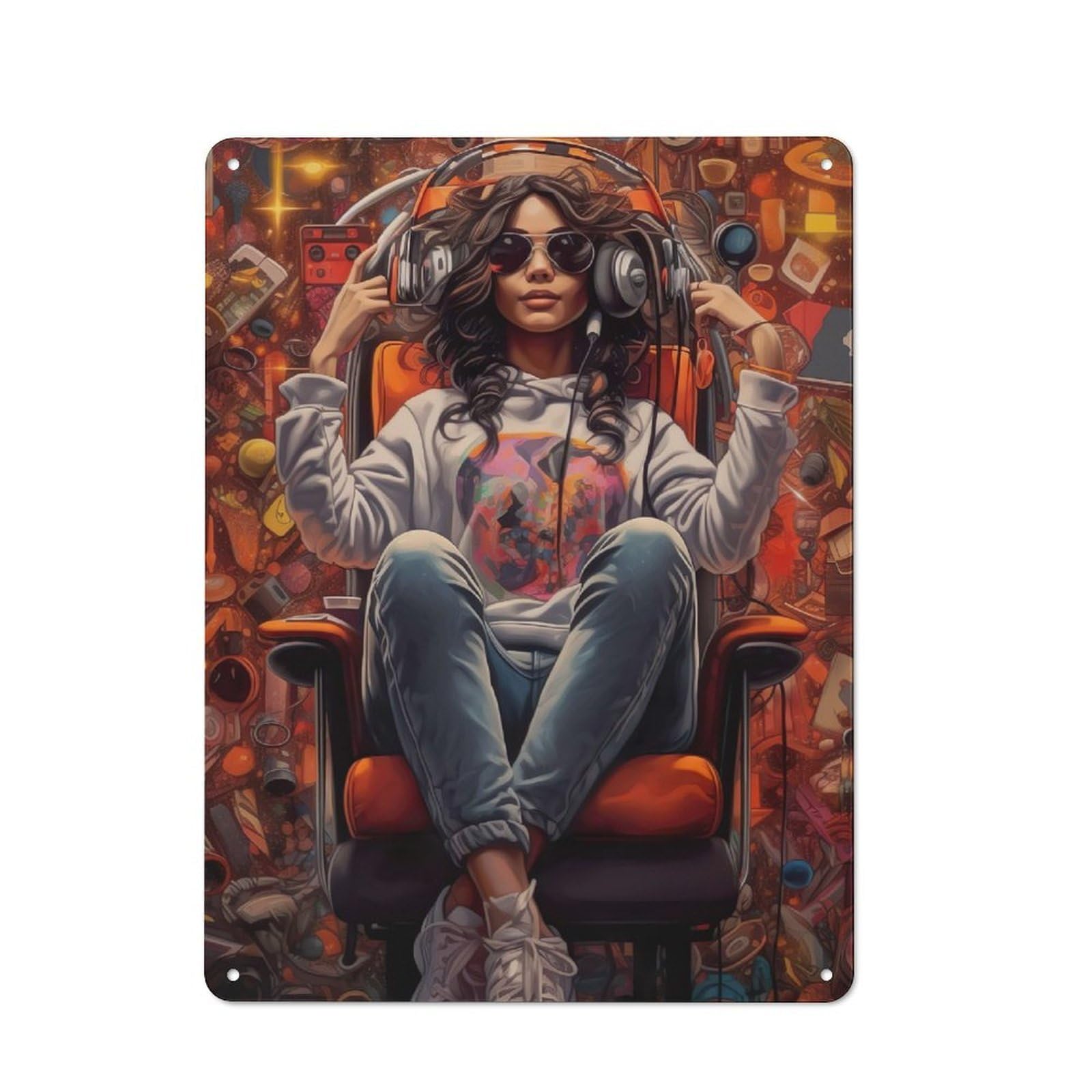 Junmoney Queen Of Music Vintage Metal Wall Decor 40X30cm, Garage Metal Sign For Workshop, Basement, Shed Or Games Room