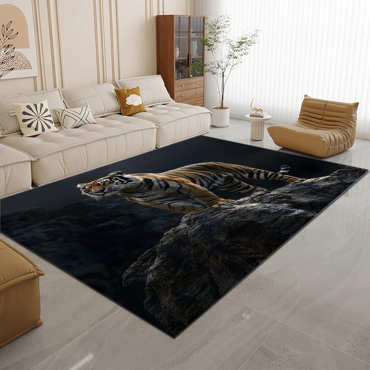2 x 3 Washable Bengal Tiger Area Rugs for Living Room, Non Slip Soft Carpet, Low Pile Stain Resistant Indoor Rug for Bedroom, Dining Room, Home Office, Kids Room