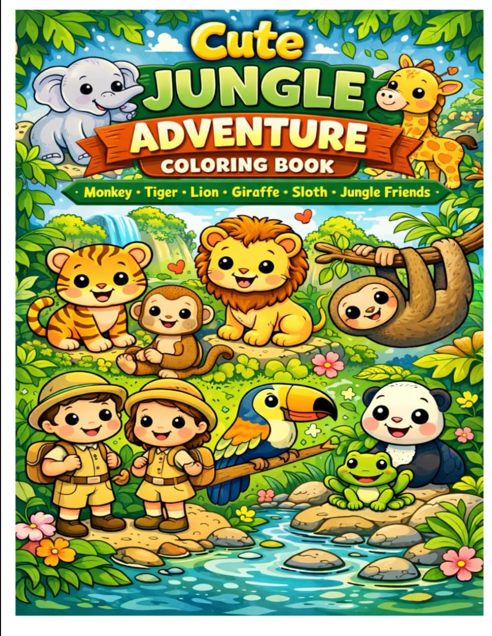 Cute Jungle Adventure Coloring Book: Fun and Easy Jungle Animal Coloring Pages for Toddlers and Kids Ages 3–7 (Cute Adventure Coloring Series for Kids)