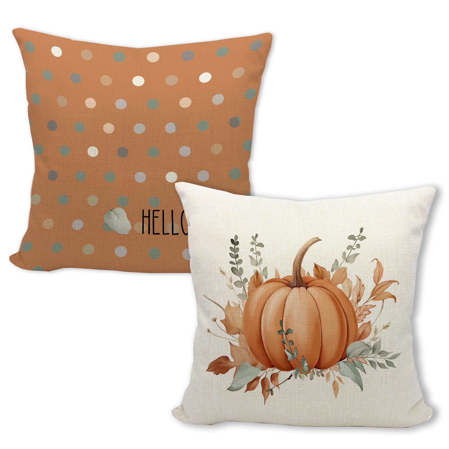 Fall Pumpkin Pillow Covers 18x18, Polka Dot Orange Pillow Covers, Fall Welcome Pillow Covers, Fall Home Decor, Fall Bedroom Living Room Decor, Thanksgiving Pillow Covers, Set of 2