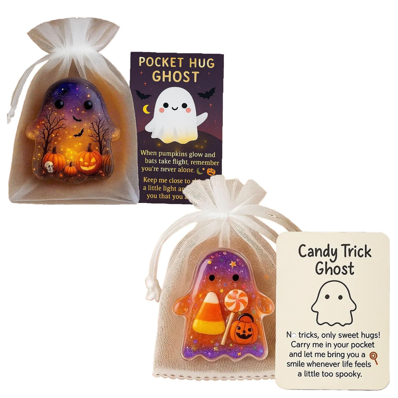 Explcior Pocket Ghost Hug, Emotional Support Ghost with Encouragement Card Cute Mini Charm, Inspirational Gift for Friends, Emotional Support Token, Small Decorative Keepsake(A+b)