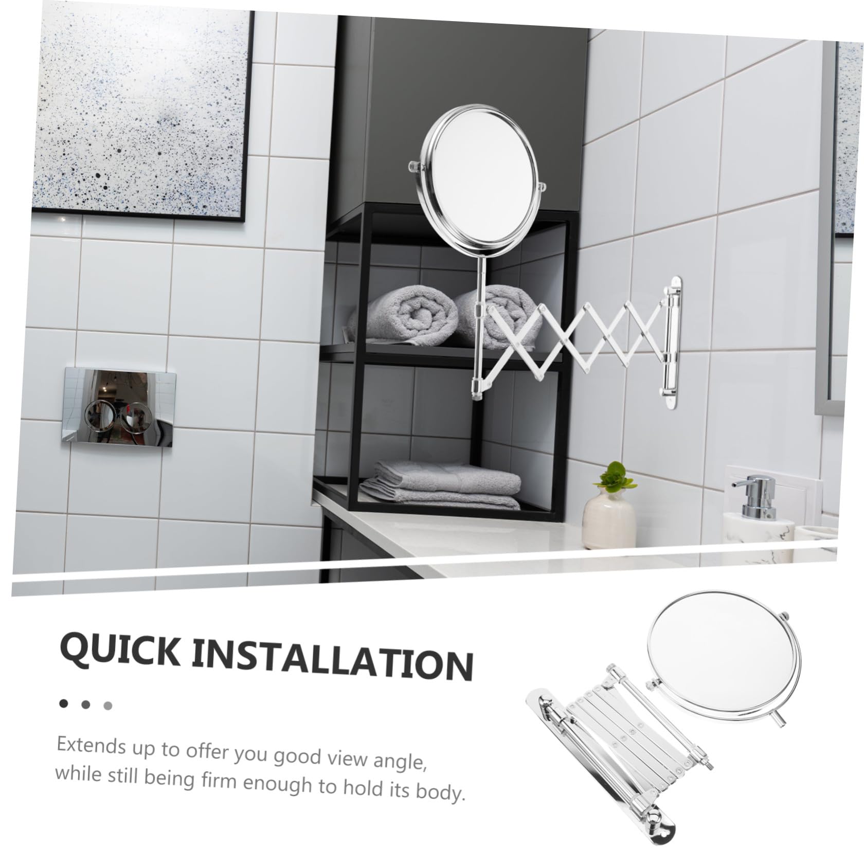 Zerodeko Specchio da Bagno Rotondo Estensibile e Girevole a 360 Gradi da Parete Ingrandimento 3x Struttura in Metallo Argento per Trucco e Toelettatura