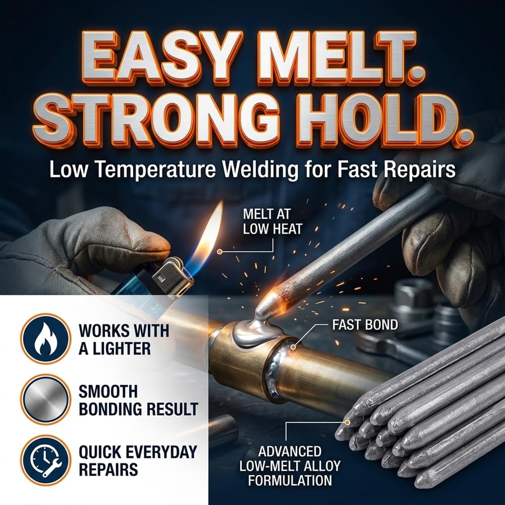 2026 Low-Temp Universal Welding Rods – Easy Melt Aluminum Sticks, Works With A Lighter, No Flux Needed – For Stainless Steel, Iron & More (18-Pack)