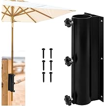 Patio Umbrella Holder Stainless Steel Outdoor Umbrella Base , Hand-Turn Knobs Umbrella Clamp Mount Bracket for Patio Umbrella Attached to Deck Railing 1 PCS