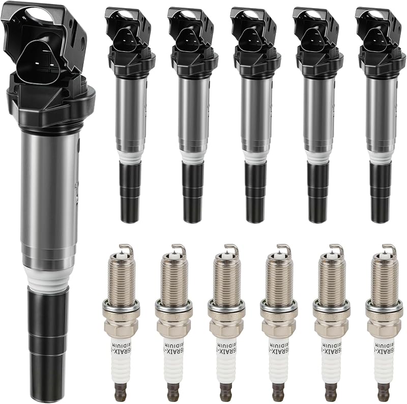 Kit de bobinas de ignição Motorevo UF667 com velas de irídio para BMW – 6 unidades