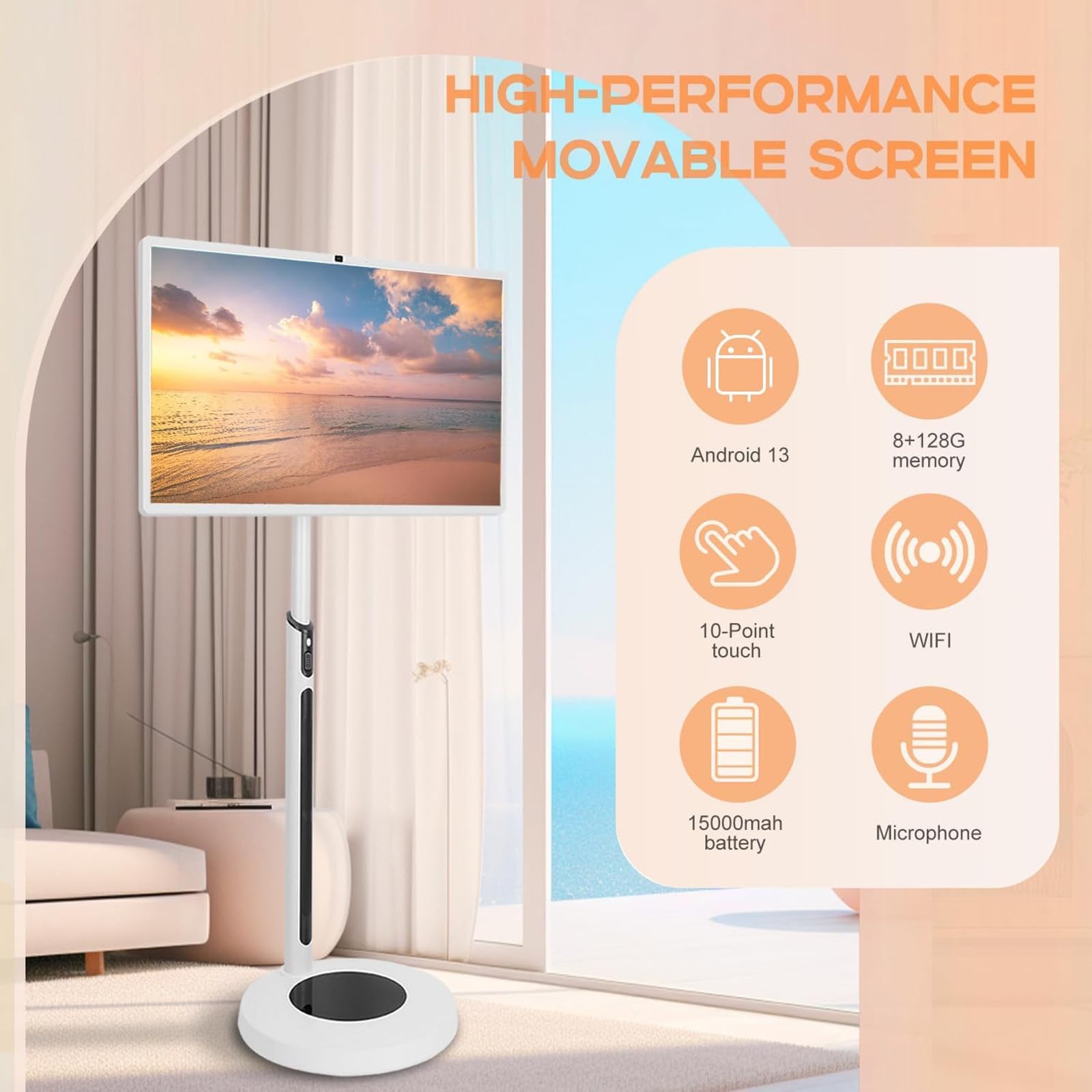 Smart TV Portatile da 32", Fotocamera Integrata da 13MP + Touchscreen HD, Sis-Tema Operativo Android, 8GB +128GB, per L'intrattenimento Domestico, I Viaggi, L'Ufficio