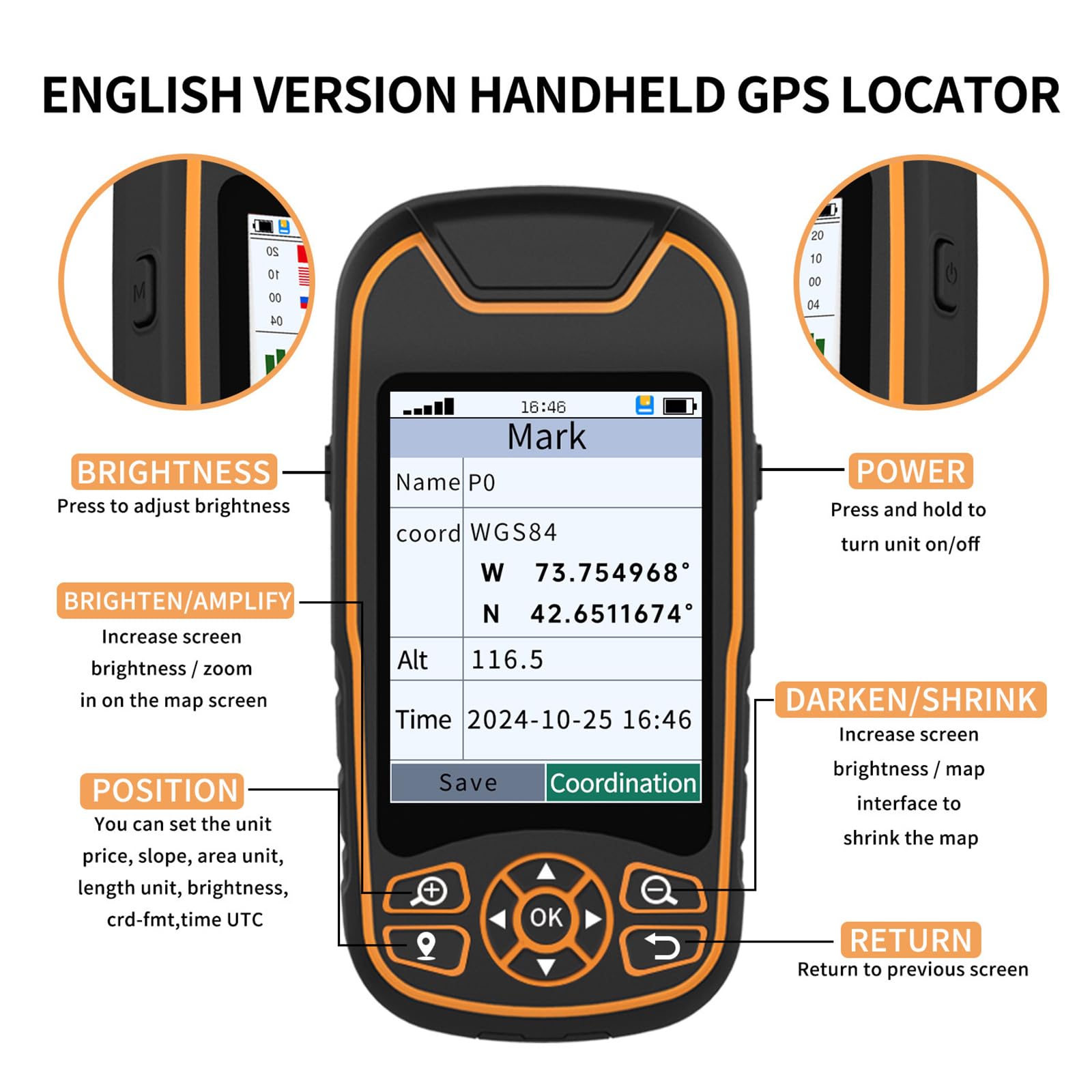 MObyat Localizador GPS De Latitud Y Longitud, Equipo Portátil De Topografía GPS, 9 Modos, Adquisición De Coordenadas, Posicionamiento, Medición De Áreas, Medición De Longitudes, para Topografía