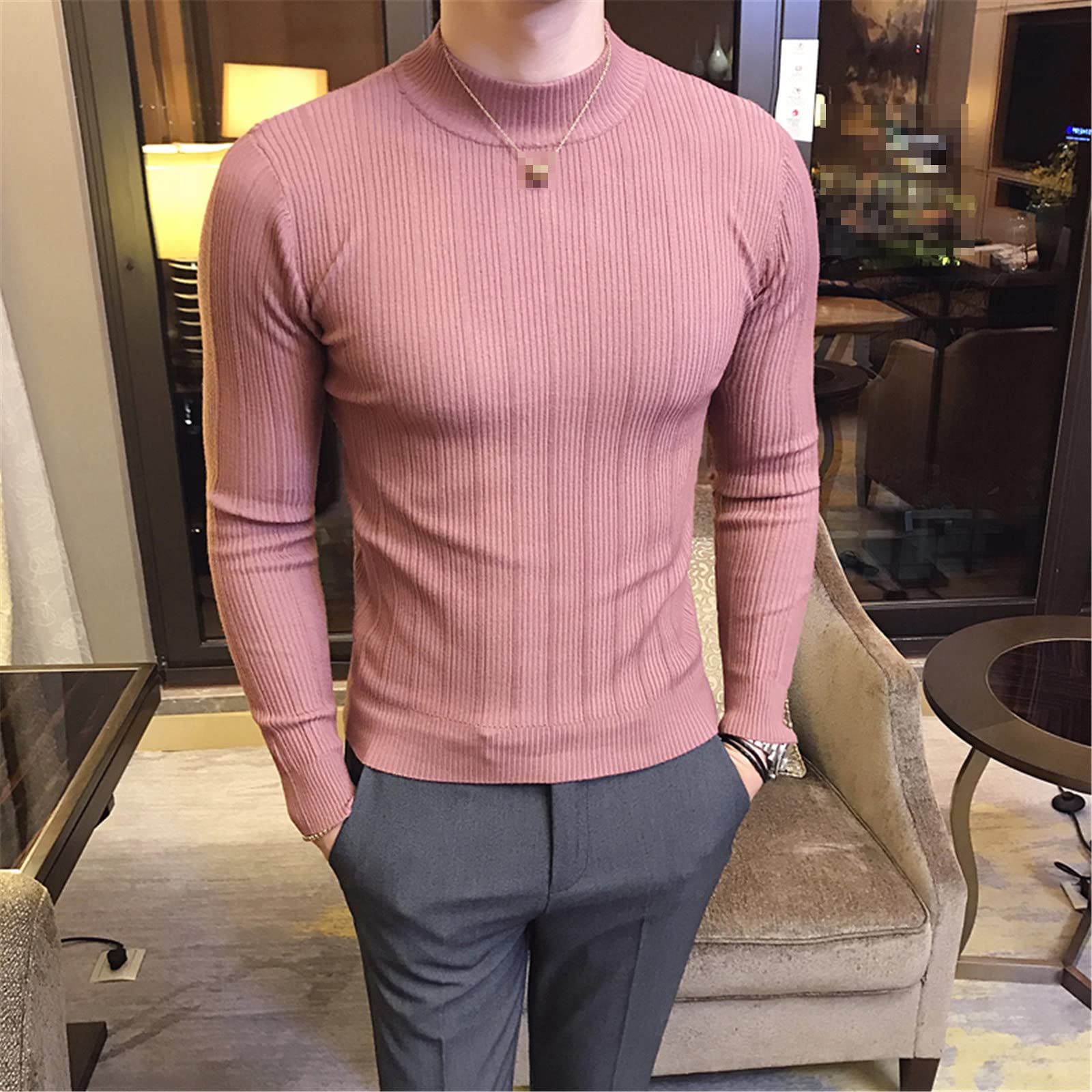 Otoño e Invierno Para Hombre De La Moda A Rayas De Lana Mezcla Casual Cuello Redondo De Punto Suéteres Para Hombre Delgado