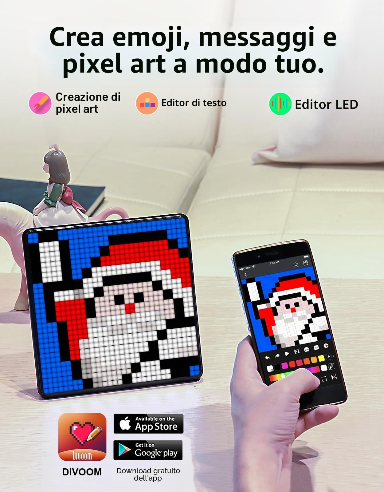 Divoom Pixoo Max Cornice Foto Digitale, APP Cellphone Control Display Con 32 X 32 Schermo LED Programmabile, Adatto a Album Foto, Accessori Casa