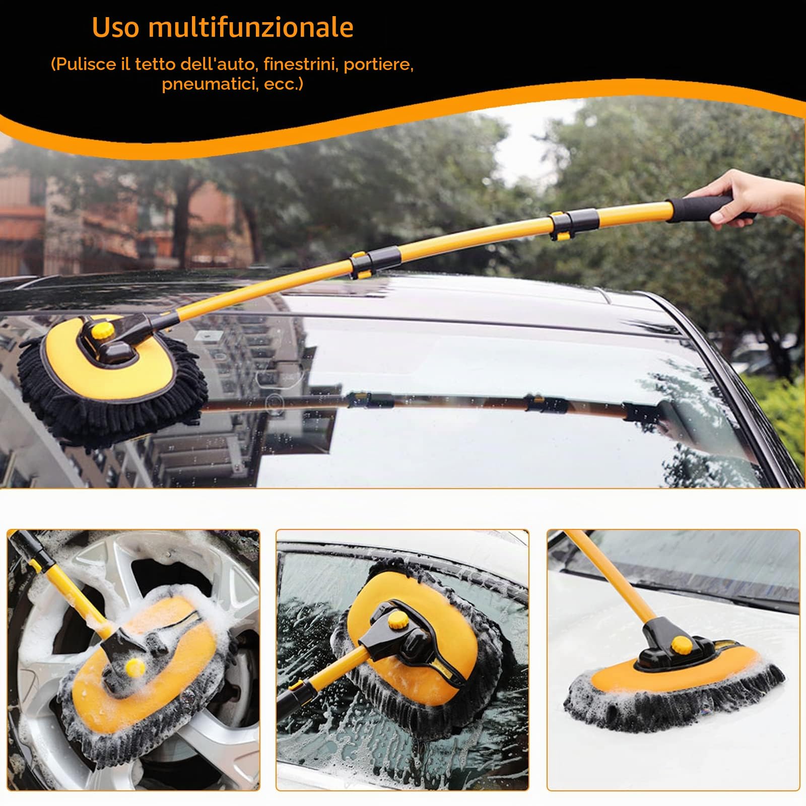15° Curvata Spazzole Pulizia Auto Telescopica Lavaggio 43” Asta in Lega di Alluminio Kit Spazzola Spugna Esterno Camion Camper Moto Accessori Spazzolone Microfibro Ciniglia Pennello Senza Graffi