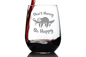 Don't Hurry, Be Happy - Sloth Stemless Wine Glass: Humorous Sloth Coffee...