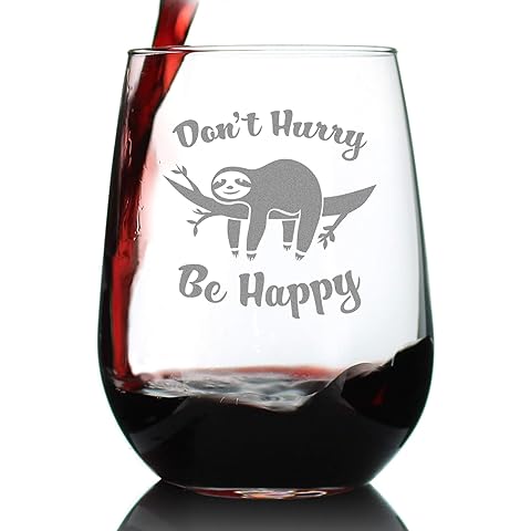 Don't Hurry, Be Happy - Sloth Stemless Wine Glass - Large Glasses - Funny Sloth Gifts