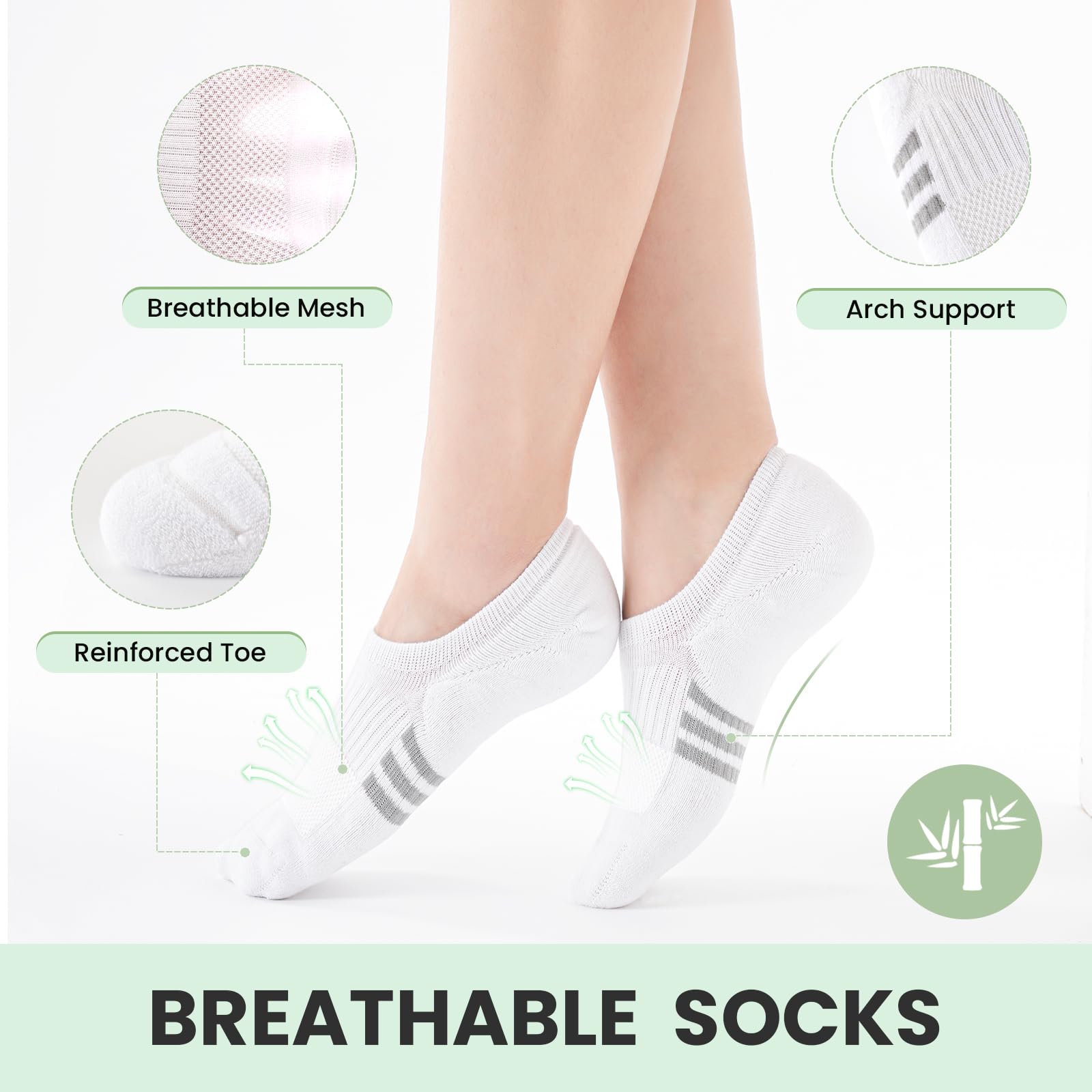 Calcetines Invisibles de Bambú para Mujer, Calcetine Deportivos de Caña Baja y Acolchados, Calcetines Tobilleros Antideslizantes y Absorbentes del Sudor, Tallas 35-38 y 39-42 - 5