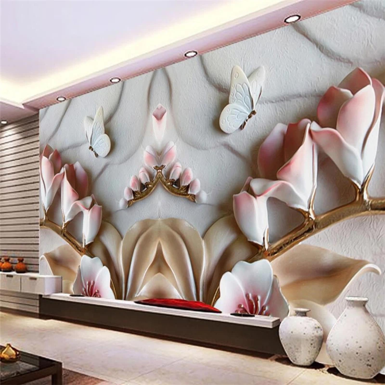 Jcsmkfq Wallpaper Self-Adhesive 3D Flower And Butterfly Relief Mural 3D Living Room Background Wall Bedroom Decorative Art Sticker