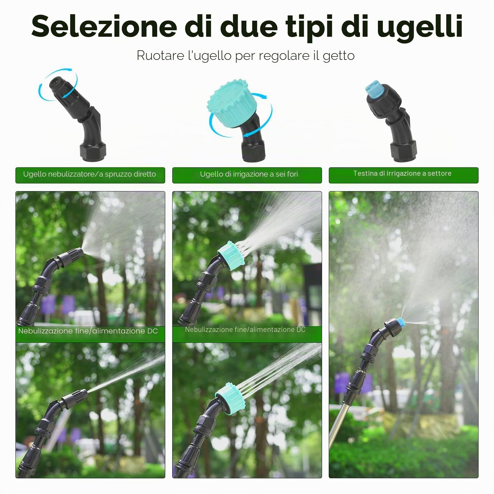 Pompa Irroratrice a Batteria 5Litri, 7.4V/2.4Ah Spruzzatore a Pressione Elettrico, Nebulizzatore Piante con 3 Ugelli Multifunzionale, Spruzzino Nebulizzatore Acqua Retrattile per Irrigazione