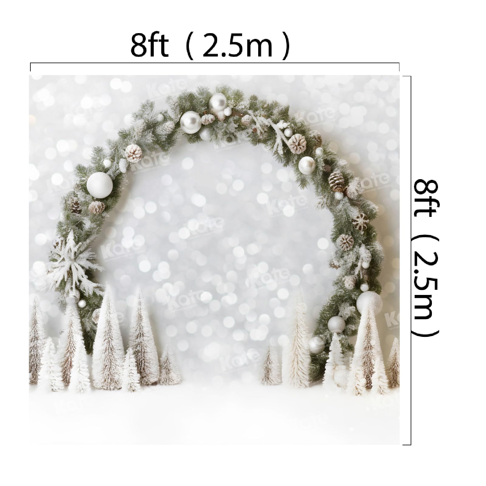 Kate Fond de Photographie de Noël 2,5 x 2,5 m/8 x 8 Pieds Hiver Blanc Noël Neige Vert Arc Bokeh Néon Toile de Fond pour Accessoires de Photographie Portrait d'enfant Photocall