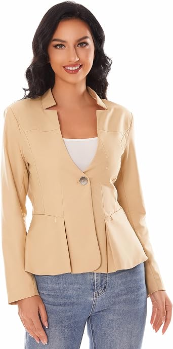 TONCHENGSD Womens Work Office Open Front Cropped Stand Collar Suit Jacket