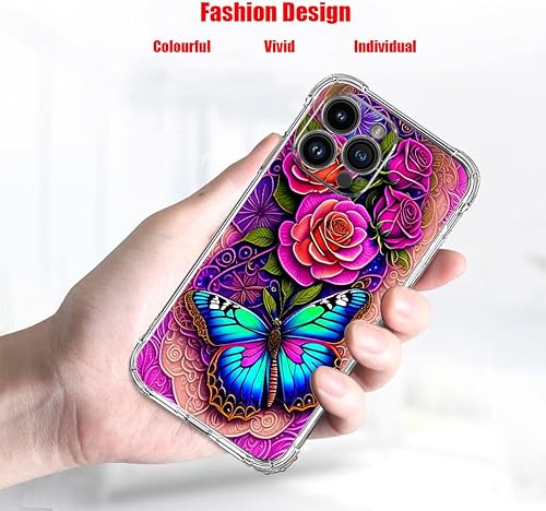 Miniatura 3 de Funda para iPhone 14 Pro Max, protección contra caídas de flores de mariposa azul, rosa, a prueba de golpes, carcasa protectora de cuerpo completo