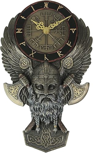 Veronese Design 11 3/8 "Twin Axe Viking Berserker - Reloj de pared de resina fundida en frío, escultura con acabado de bronce antiguo