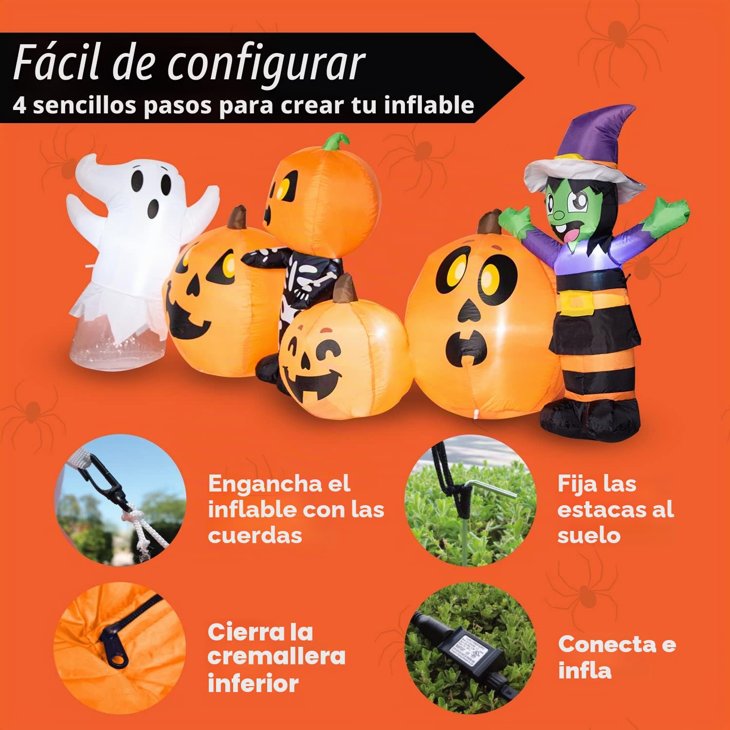 Joiedomi Inflable de Halloween de 8 pies de Largo, Tres Personajes de Halloween y Parche de Calabaza inflables con LED Integrados para Fiesta de Halloween en Interiores, Exteriores, Patio, césped,
