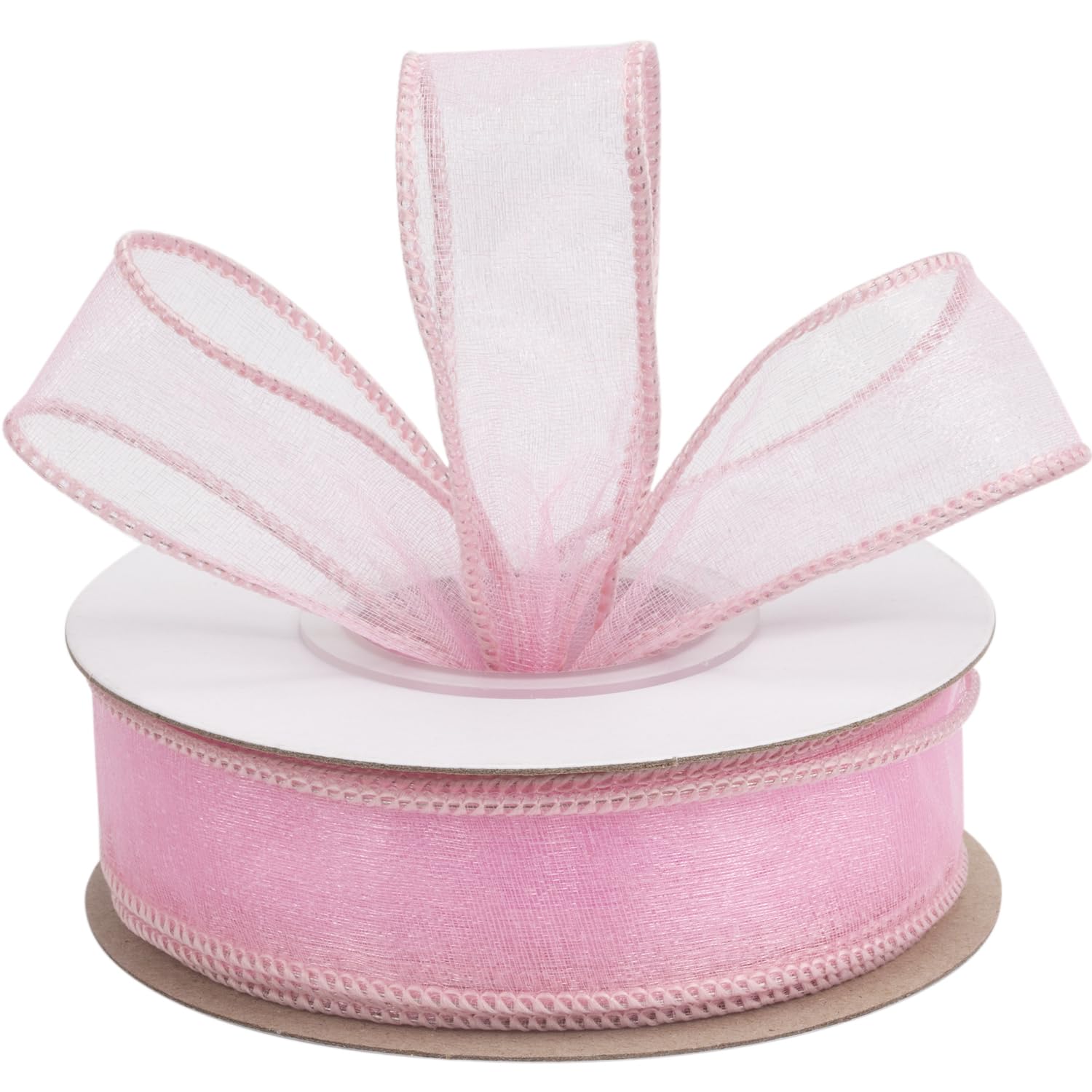 Joycrosso 1 Inch Lt. Pink Wired Organza Ribbon - 20 Yards Sheer Decorative Ribbon for Gift Wrapping, Wedding Decor, Christmas Tree, Crafts & DIY Projects