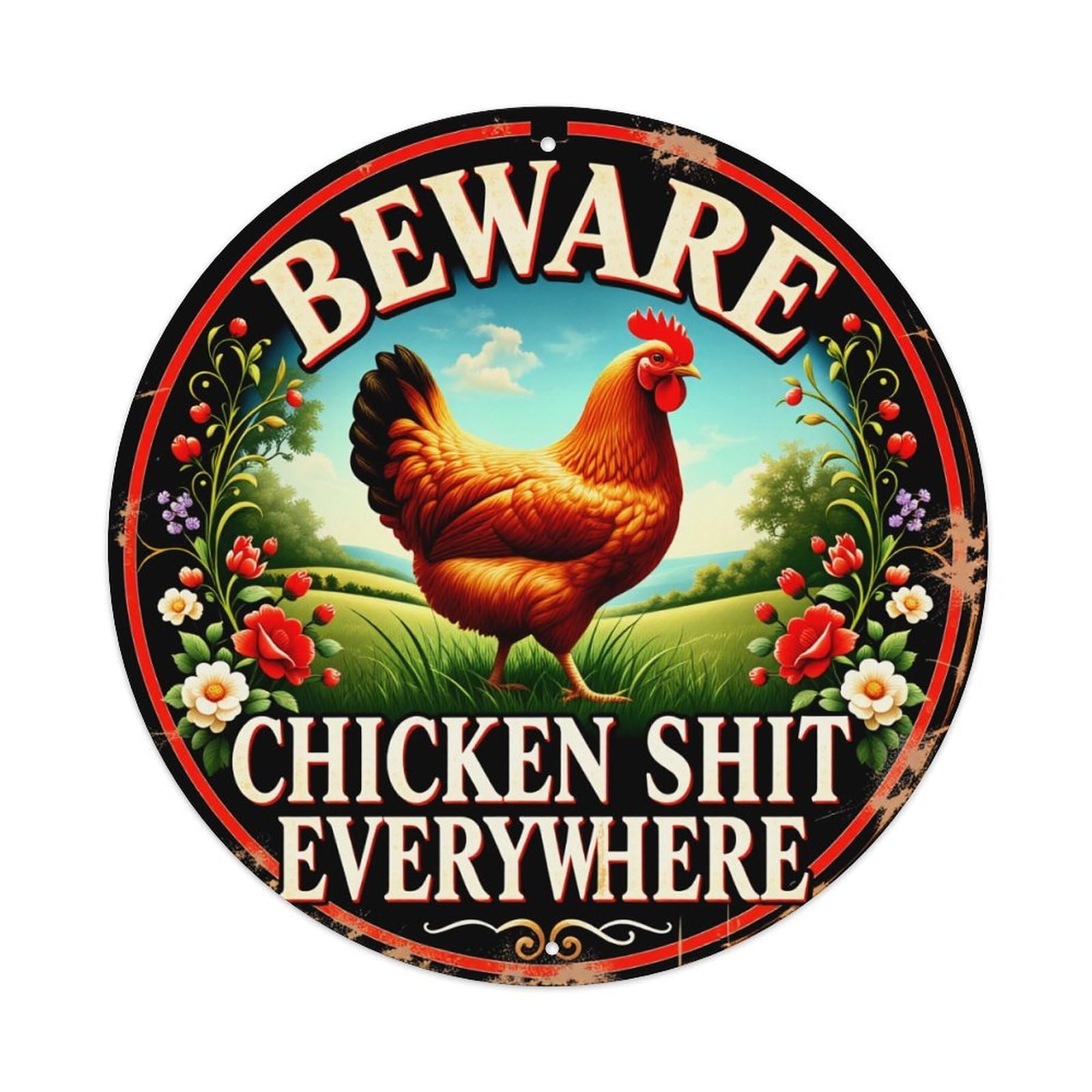 Beware Chicken Shit Everywhere Sign Pattern Metal Tin Sign Plaque