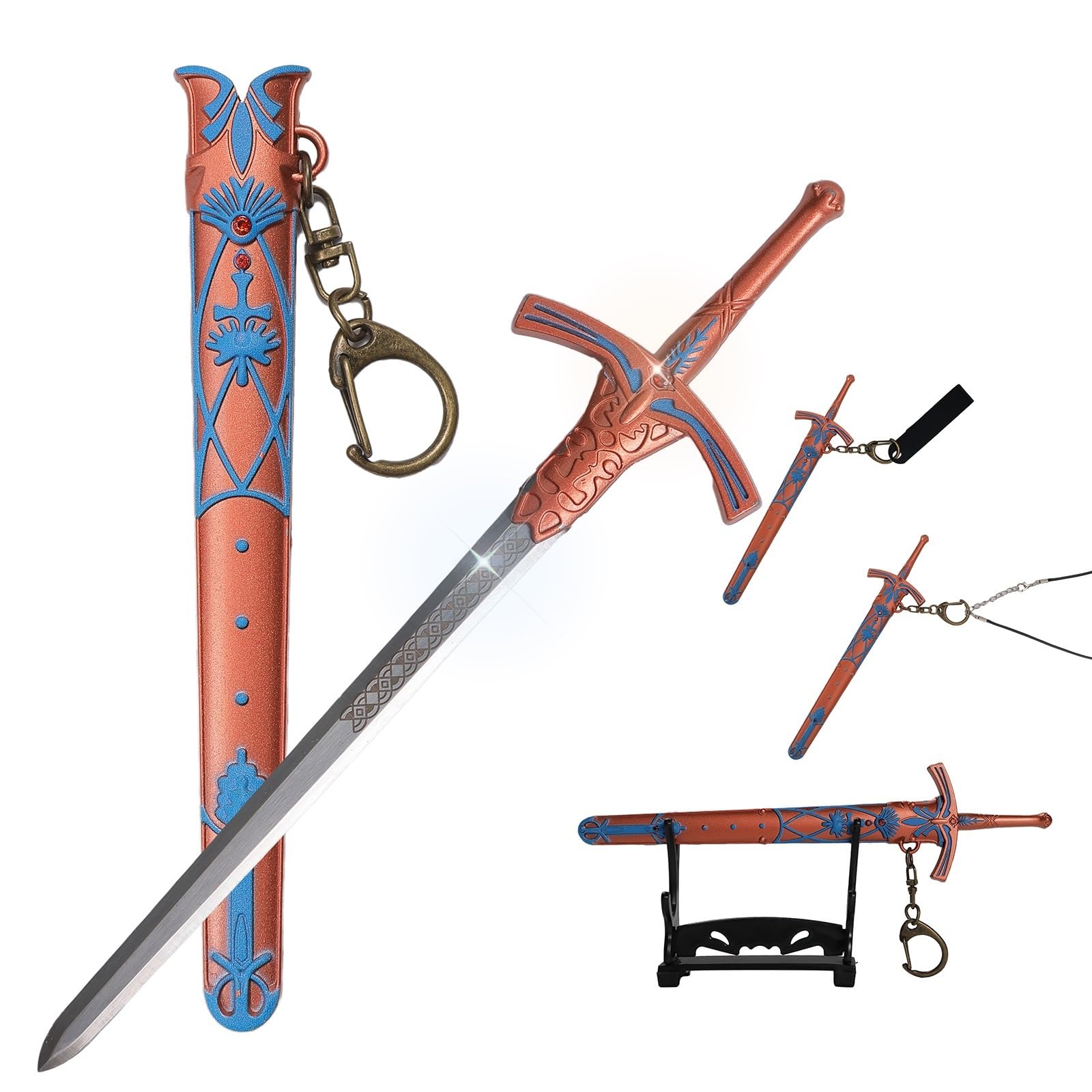 Mini Sword 6-Inch Stainless Steel Pocket Knife with Scabbard, Handmade Medieval-Inspired Replica Claymore, Compact Necklace & Stand, Ideal for Craft Use