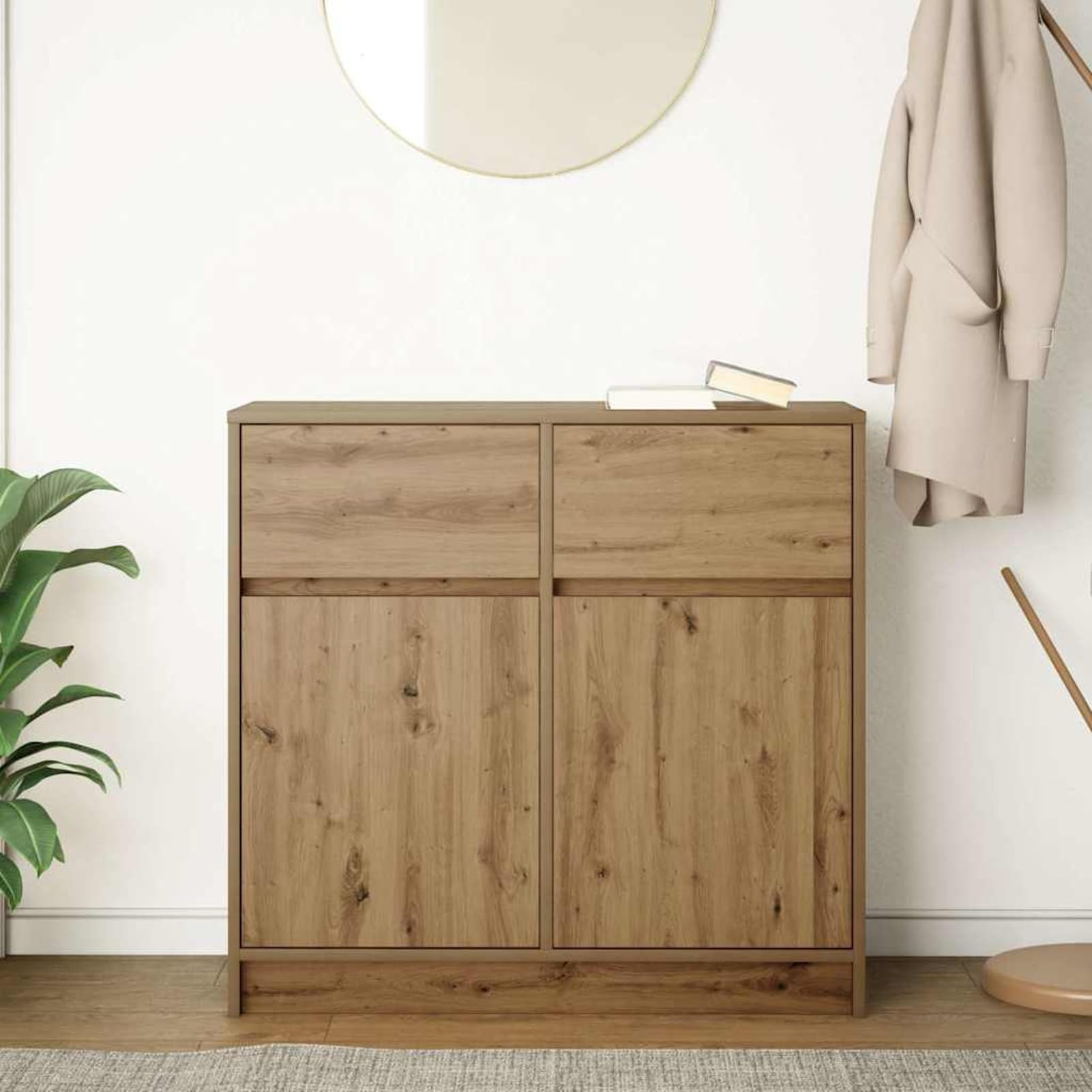 Gecheer Credenza con Cassetti in Legno Tecnico 80x34x76 cm Rovere Artigianale per Soggiorno, Zona Pranzo e Ufficio a Casa