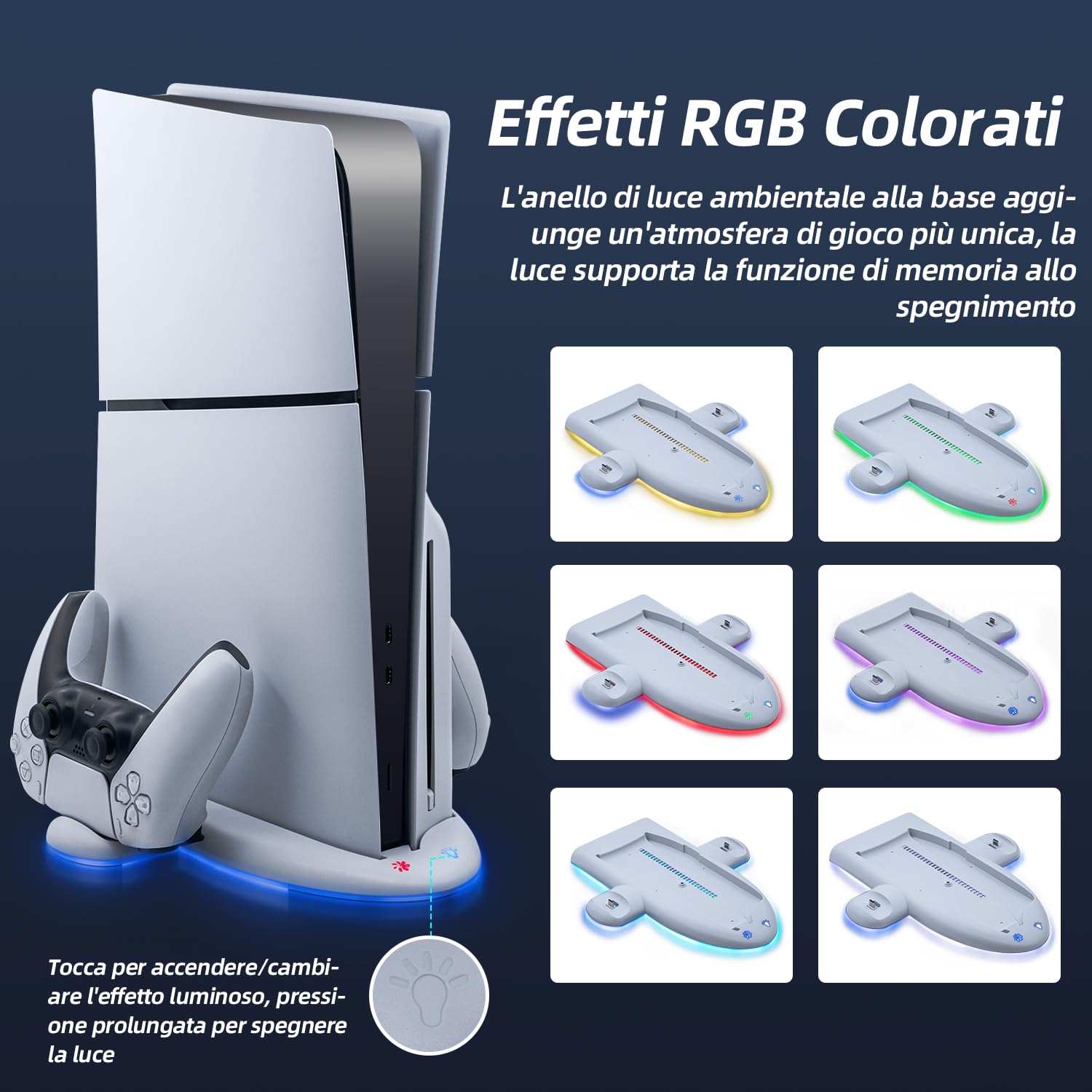 Wigearss Supporto Verticale di Raffreddamento PS5 Slim con 3 Livelli di Velocità Regolabile del Ventilatore, 9 Luci RGB, Doppio Controller di Caricatore per PS5 Slim, Non per PS5/PS5 Pro