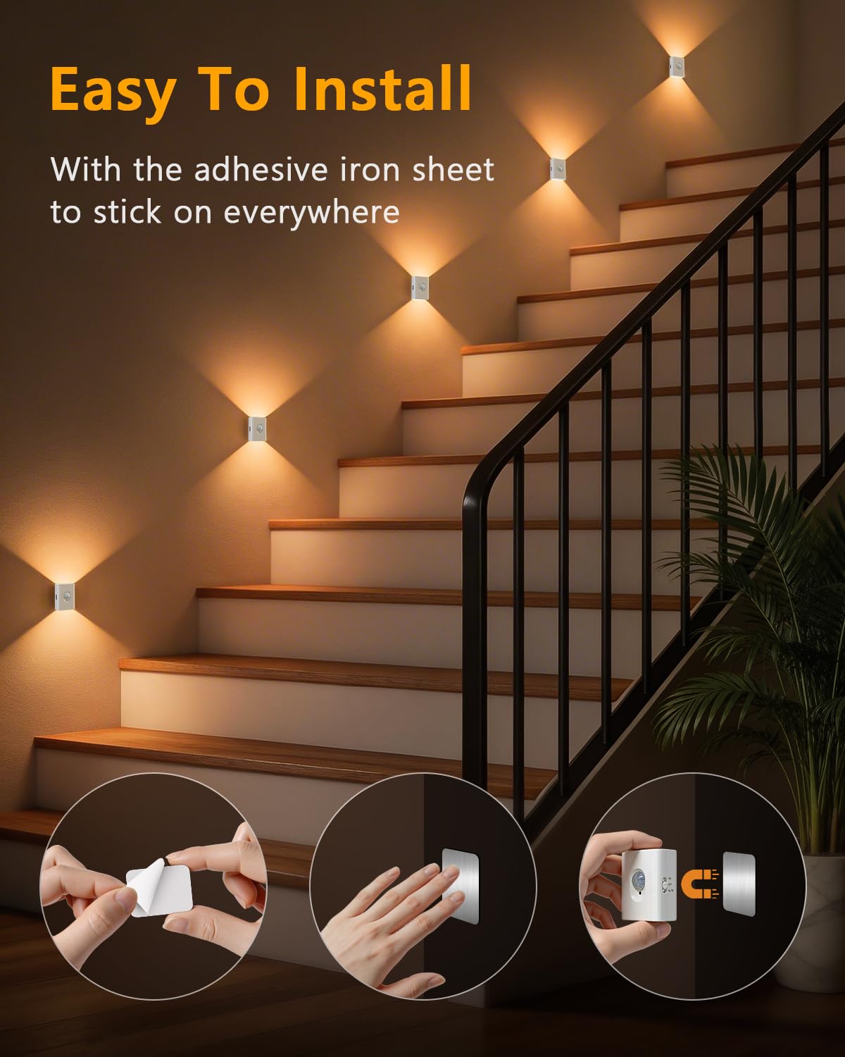WILLED LED Nachtlicht mit Bewegungsmelder,Aufladbar Treppenlicht 10 Stück | Warmweiß Magnetisch Treppenbeleuchtung akku für Flur, Schlafzimmer, Badezimmer, Küche, Kleiderschrank