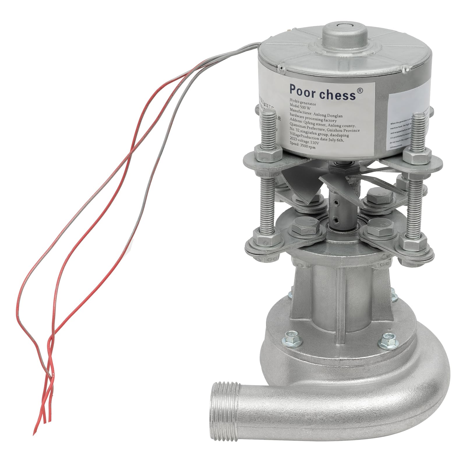 Veruopes Micro Hydroelectric Generator 110v 500w Portable Water Turbine Generator with Bearing Mini Hydro Power Station High Water