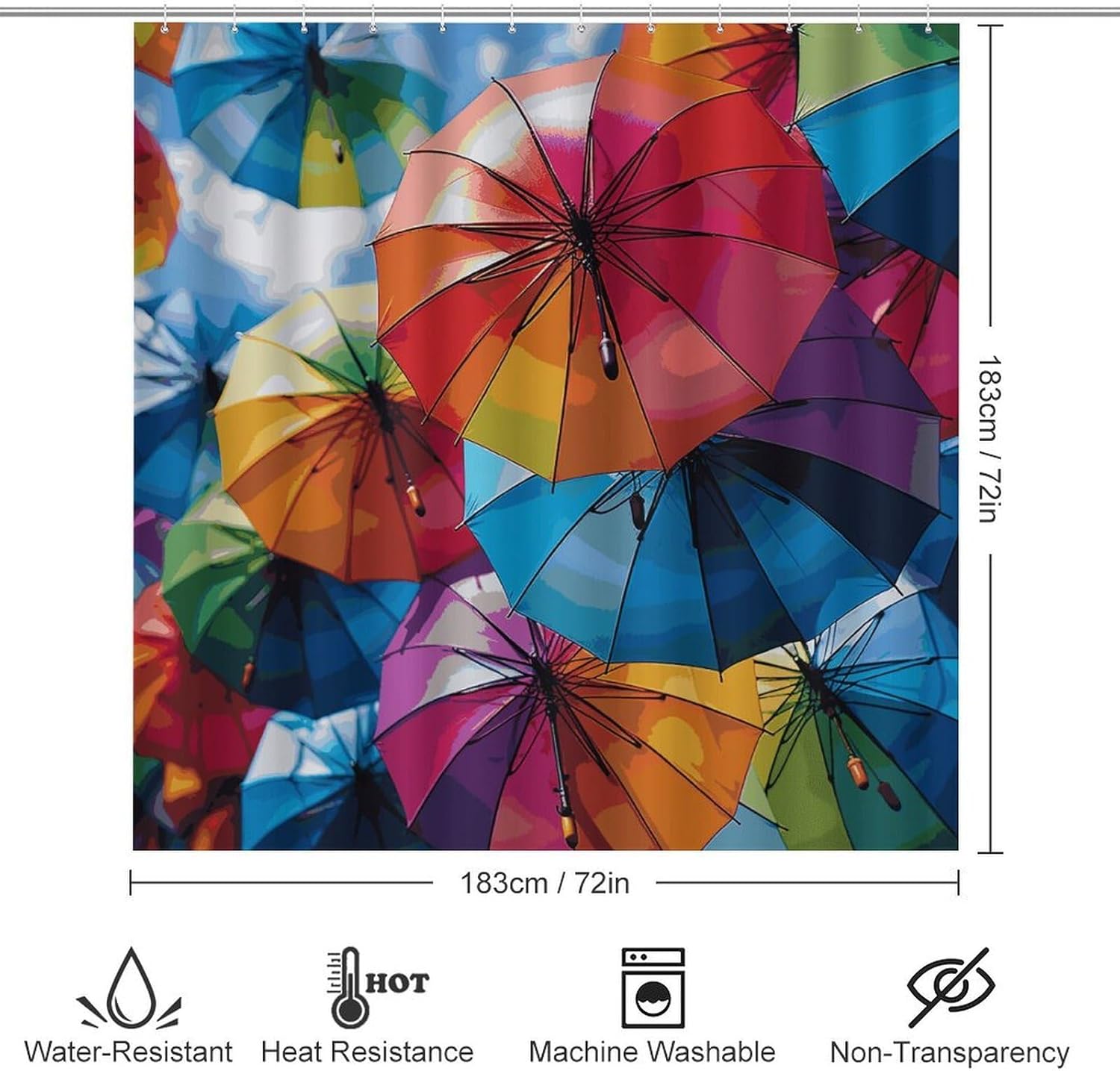 4 Piece Bathroom Rug Set with Shower Curtain, Non-Slip Bath Mat Toilet Cover Set, Colorful Umbrella Bathroom Rug Sets