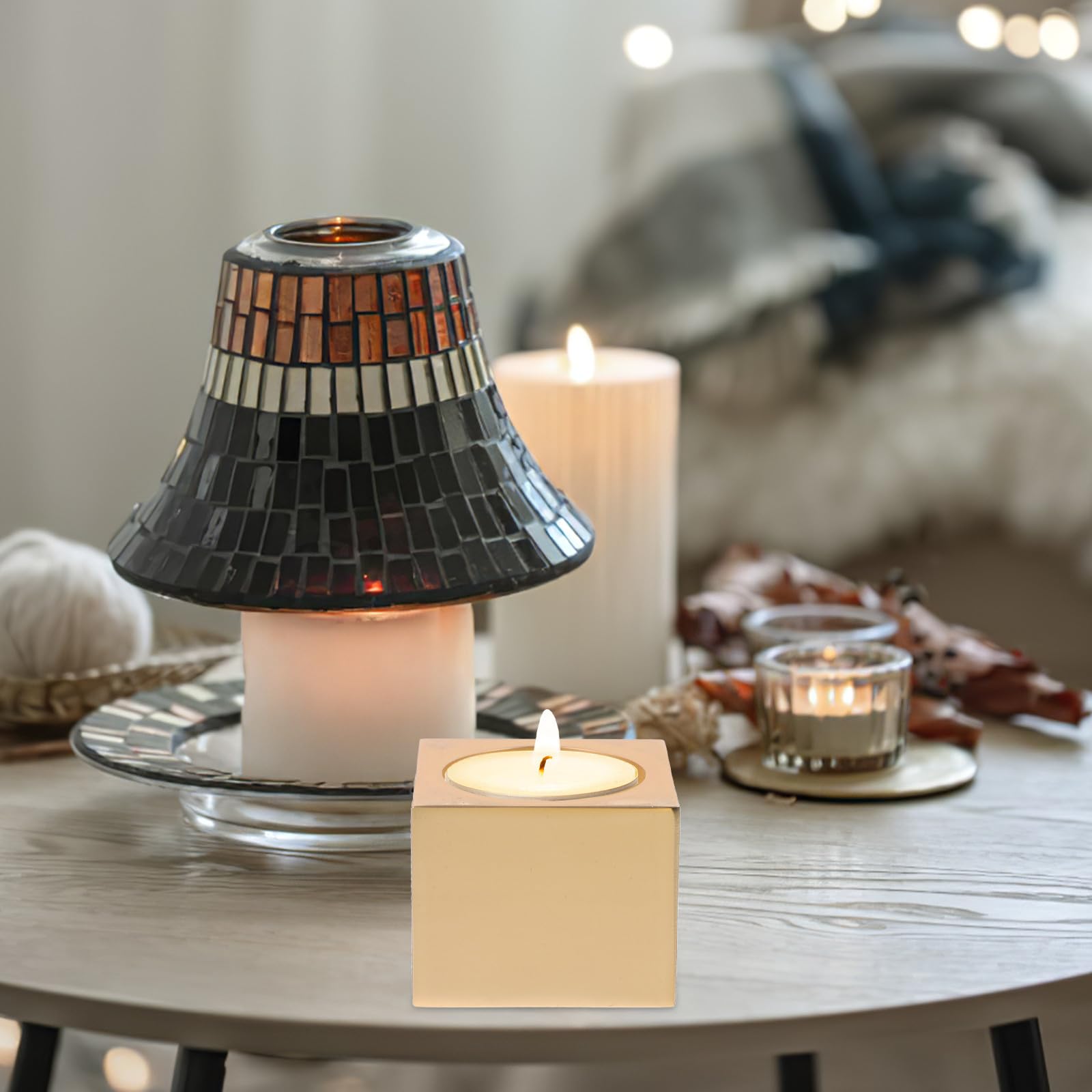 Vintage Kerzenständer aus Metall für Tischdekoration, Beige