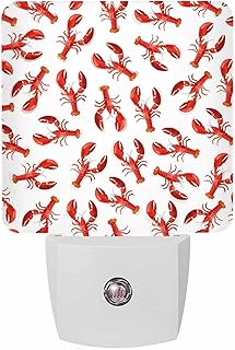 Red Lobster Night Lights, Summer Abstract Art Simple Style Modern Smart Auto Dusk to Dawn Sensor Nightlights Plug-in Nightlight for Bedroom Bathroom Living Room Kitchen Hallway