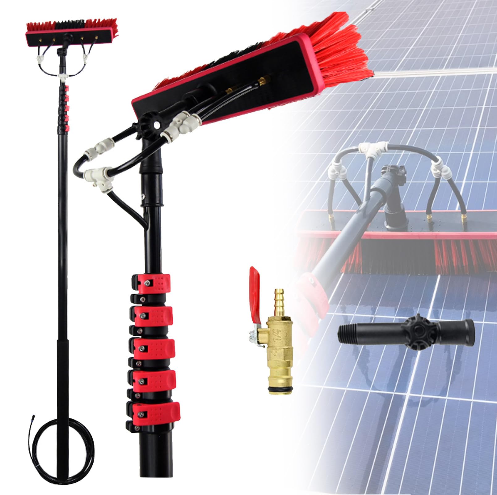 GYEQXKT Telescopic Window Cleaner Kit, 36ft Water-Fed Brush, Ideal for Solar Panel & Window Cleaning, 10.8m Telescoping Pole, High Reach, Efficient & Durable