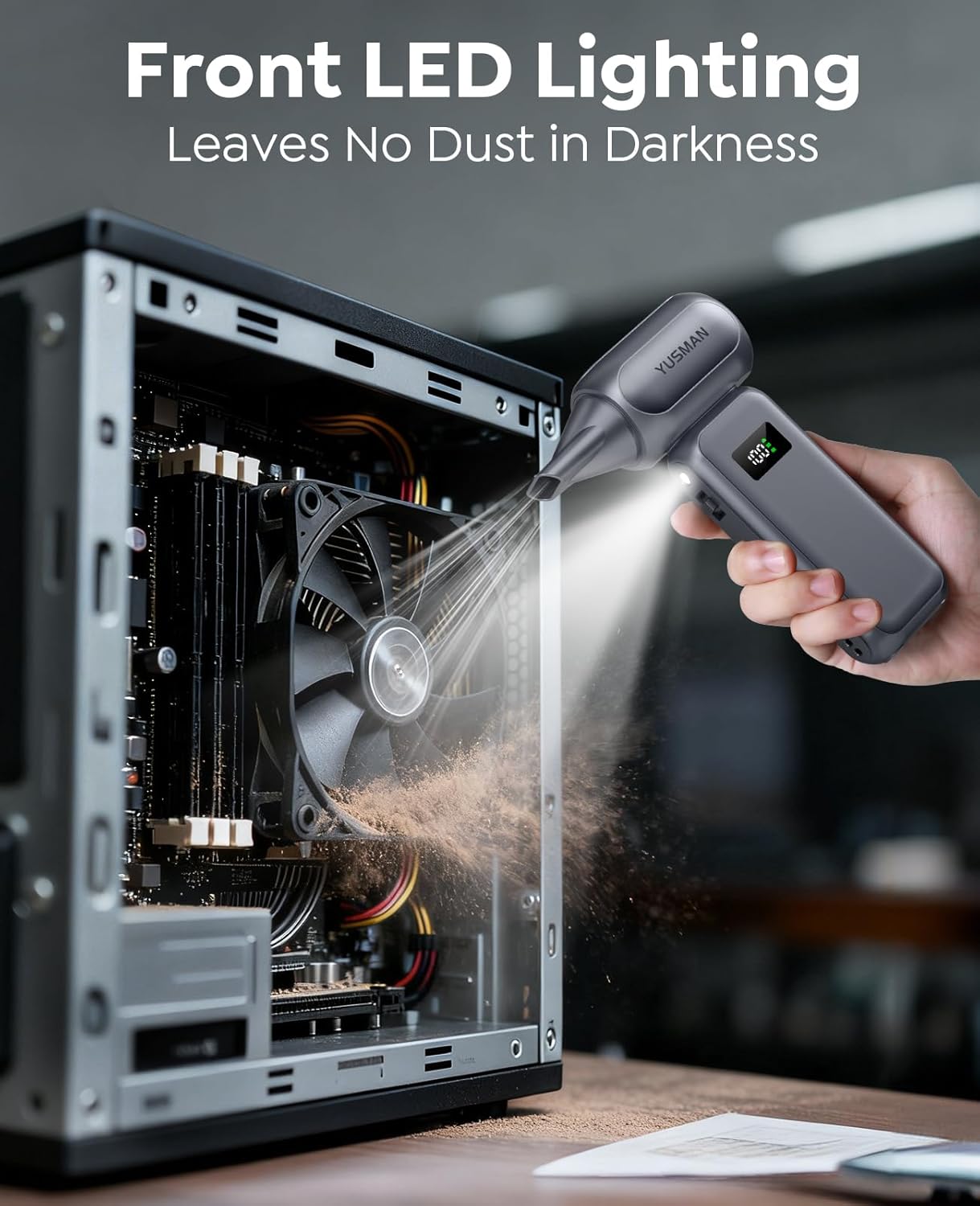 Compressed Air Duster, 300000RPM Super Power Electric Air Duster, 0-100 Adjustable Speed with LED Light, Powerful Electric Duster for Car Cleaning, Electronics & Outdoor Gear, Portable Turbo Blower - Image 4