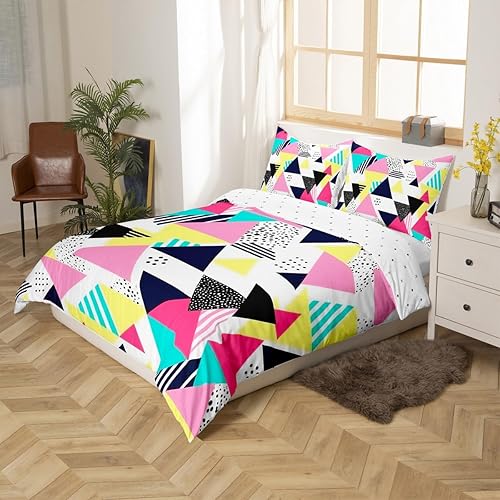 Miniatura 2 de Juego de funda de edredón estilo Memphis, tamaño matrimonial, diseño abstracto colorido con puntos funky para niños y niñas, funda de edredón