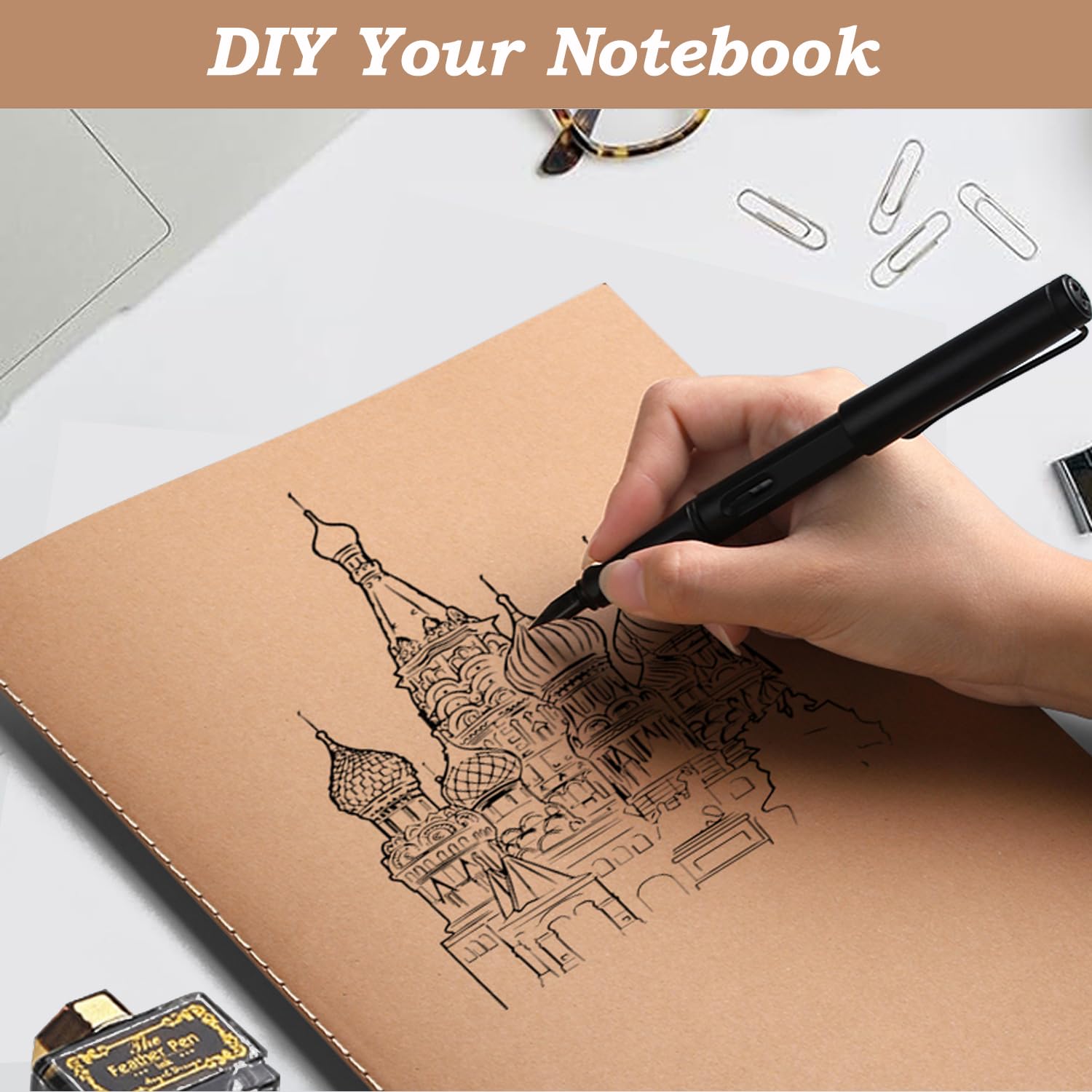 YBCPACK - Set di 6 quaderni vuoti A4, formato Kraft, 64 pagine (32 fogli), quaderno per appunti per ufficio, scuola e viaggi (21,6x28 cm)